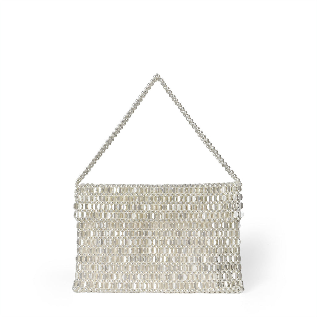 Shiny Flat Melon Seeds Beads Woven Bag Large Capacity Portable Underarm Flip Women Bag Handmade Casual Square