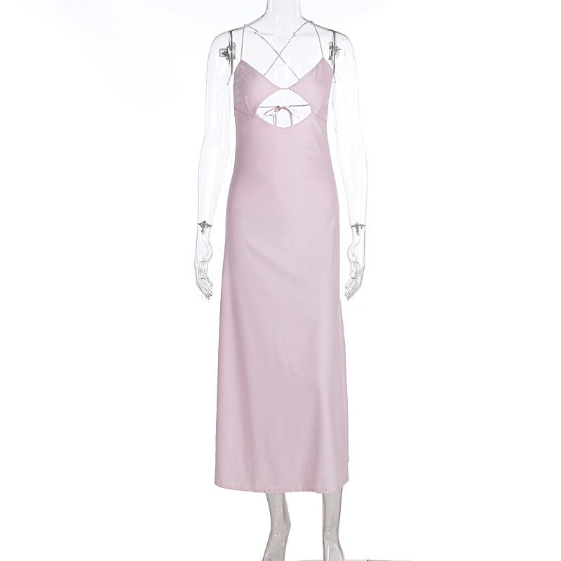 Summer Sexy Wind Cutout Sling Backless Slim Tall Looking Split Dress