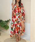 Women Clothing Floral Print Loose Blouse Beach Vacation Split Mop Dress