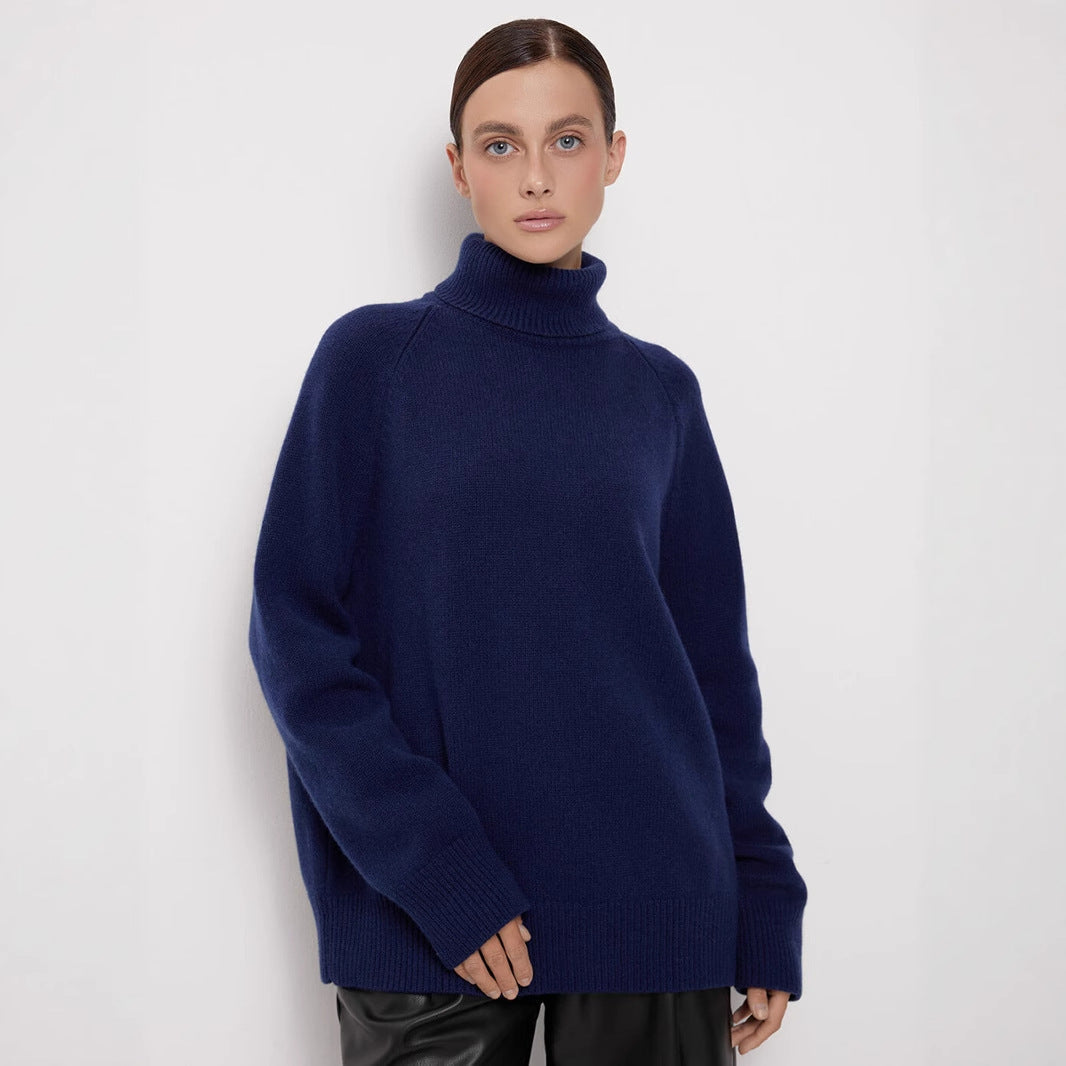 Wool Turtleneck Sweater Autumn Winter Loose Pullover Sweater Thermal Knitting Sweater for Women