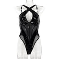 Faux Leather Reflectorized Paint Leather Stitching Sexy V neck Sexy Jumpsuit