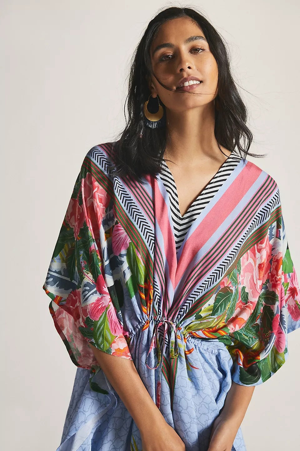 Positioning Two-Head Printed Pull-Belt Blouse Holiday Casual Beach Bikini Cover
