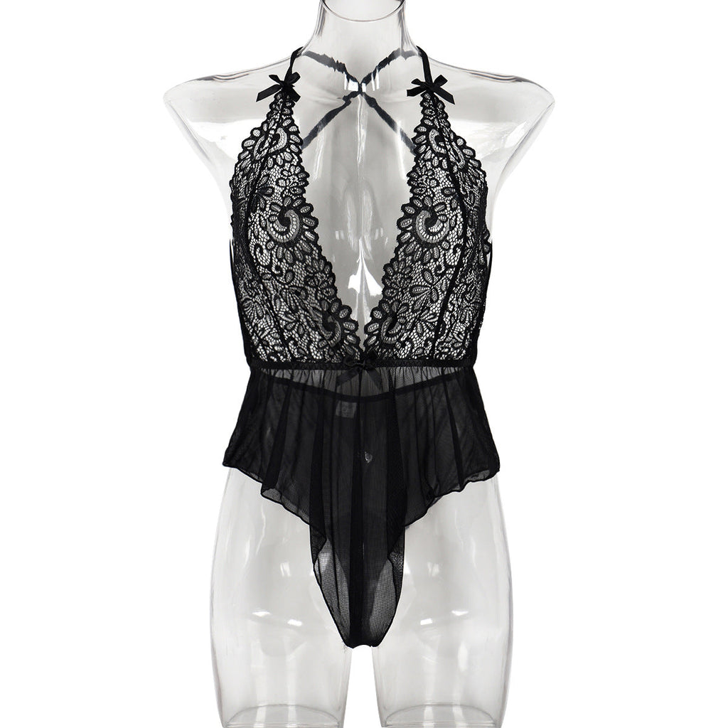 Lace V neck Sexy Backless Black Jumpsuit