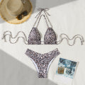 Solid Color Lace Up Adjustable Halter Top Sexy V Shaped Bottom Bikini