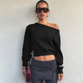 Women Clothing Summer Simple Elegant Slim Fit Sexy Cropped Diagonal Collar Long Sleeve Top