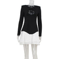 Sexy Women Chest Hollow Out Cutout out Long Sleeve Color Matching Slim Slimming Sexy Dress Women