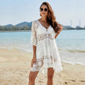 Lace Patchwork Embroidered Beach Blouse Sexy Seaside Vacation Sun Protection Shirt Beach Cover Up