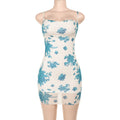 Spaghetti Strap Floral Print Pockets Collar Dress Summer Waist Slimming Sheath