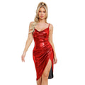 Women Clothing Solid Color Strap Dress Women Deep V Plunge Plunge Sexy High Waist Slit Dress
