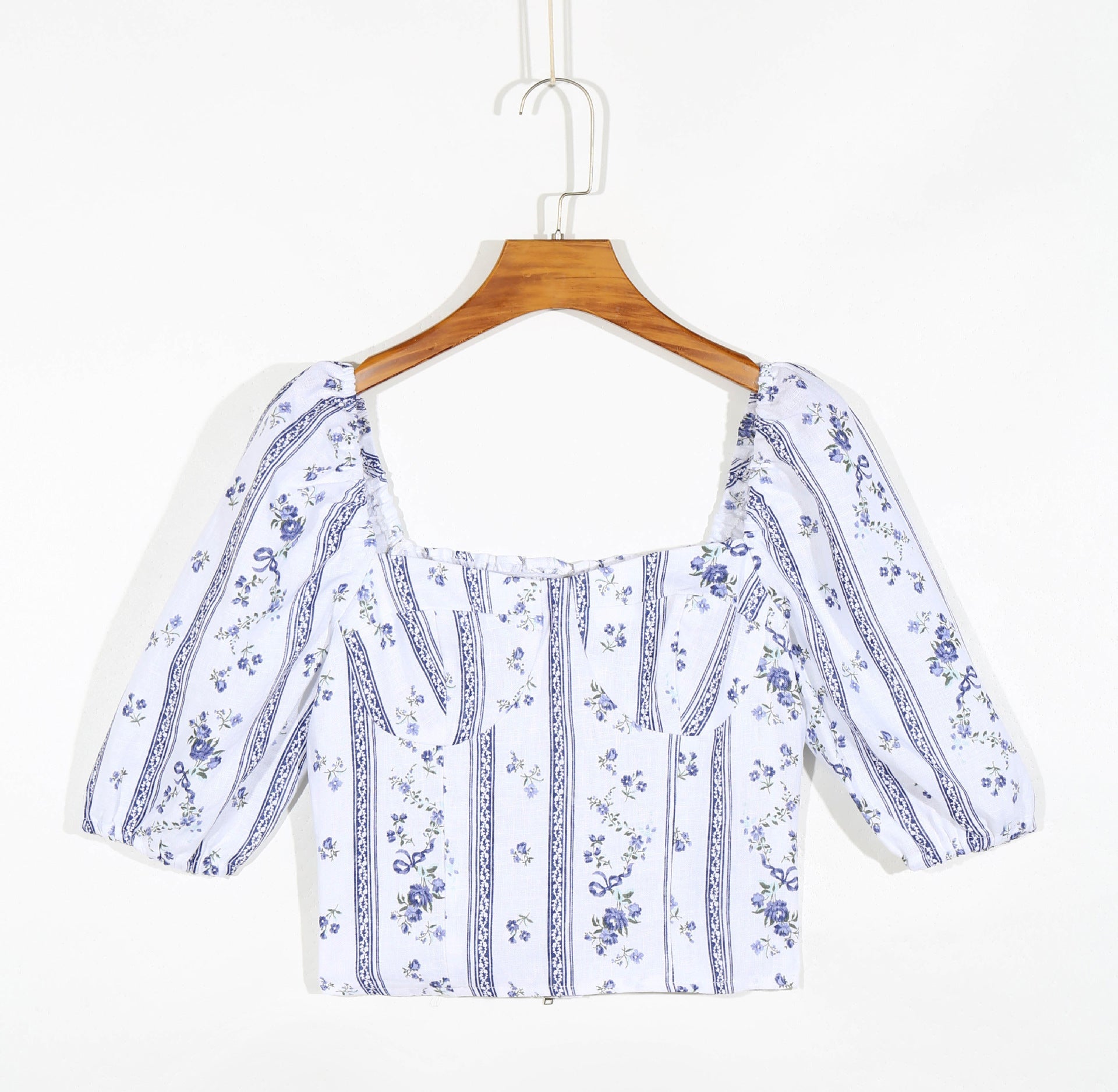 Summer Wind Women Blue Striped Short Sleeve Printed Shirt