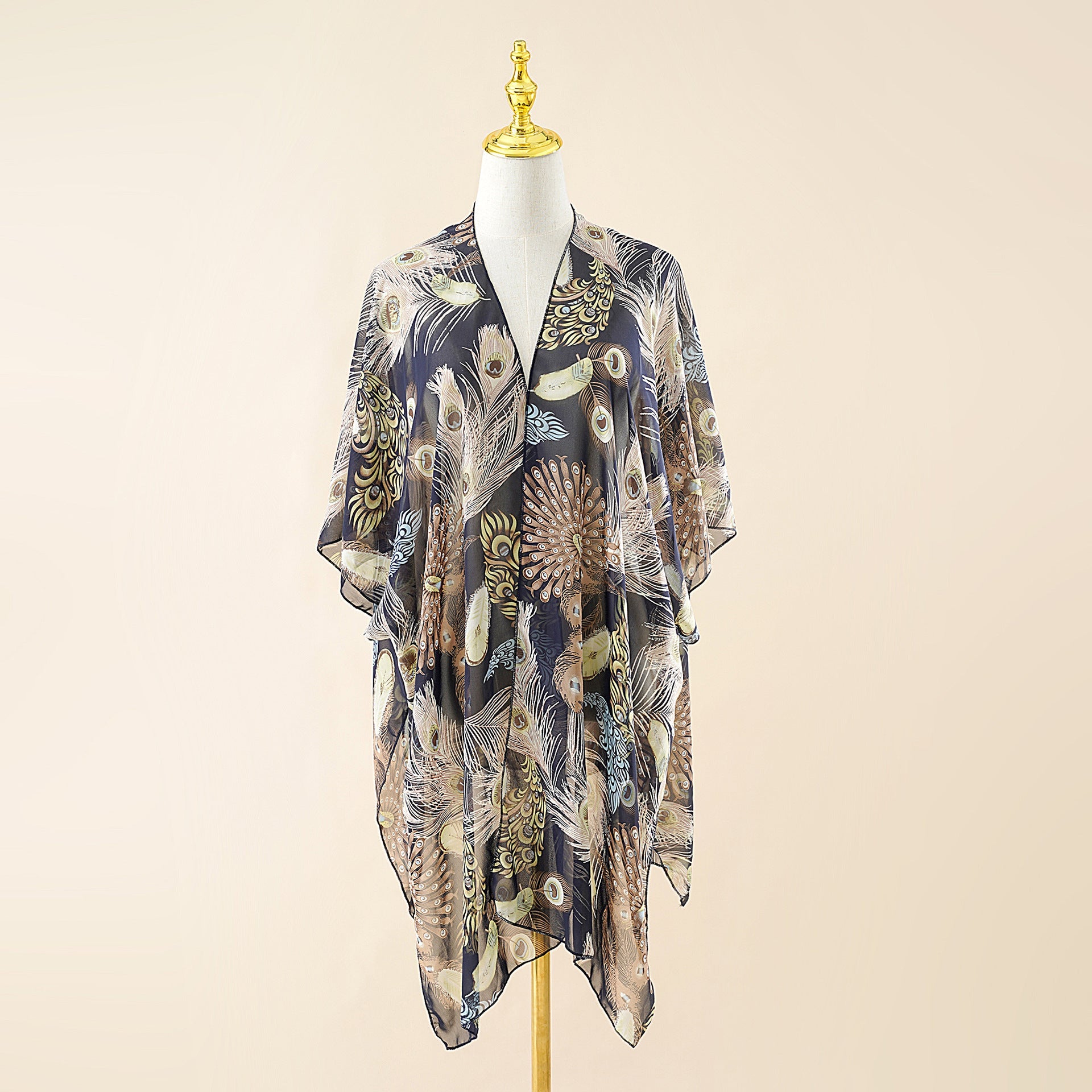 Spring Summer Peacock Open Screen Printing Pattern Shawl Sun Protection Sunshade Cardigan Coat