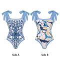 Duplex Printing One Piece Swimsuit Women Tube Top One Piece Strap Swimsuit