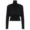 Dark Sexy Black with High Collar Long Sleeve Casual Top Short Waist Controlled Slimming Long Sleeve T shirt Women Autumn