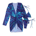 Women Halter Long Sleeve Two Piece Swimsuit Women Printed Sexy Three Piece Bikini Swimsuit Summer