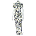 Women Printed Short Sleeve Dress Slim Fit Slimming Design Charm Sexy Backless Hip