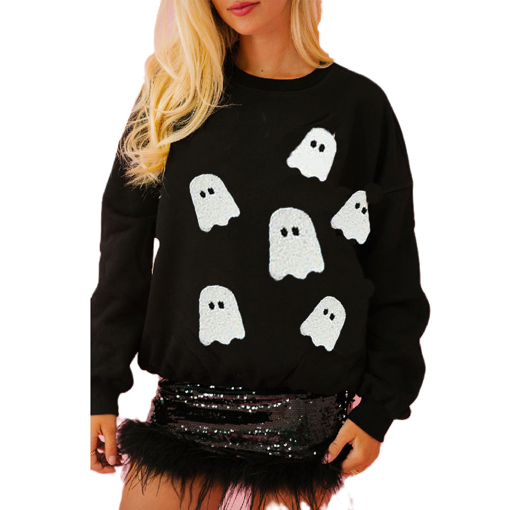 Autumn Winter Women Clothing Halloween Day Elements Sequined Sweater Loose Casual Top Women
