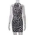 Women Clothing Autumn Sexy Halter Swing Collar Personality Zebra Pattern Sexy Hip Bag Dress Women