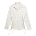 Autumn Women Long Sleeve Lace up Slim Fit Satin Shirt