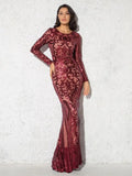 Middle East Long Sleeve Sequ Dress Long Slim Fit Hip Wrapped Cocktail Dress