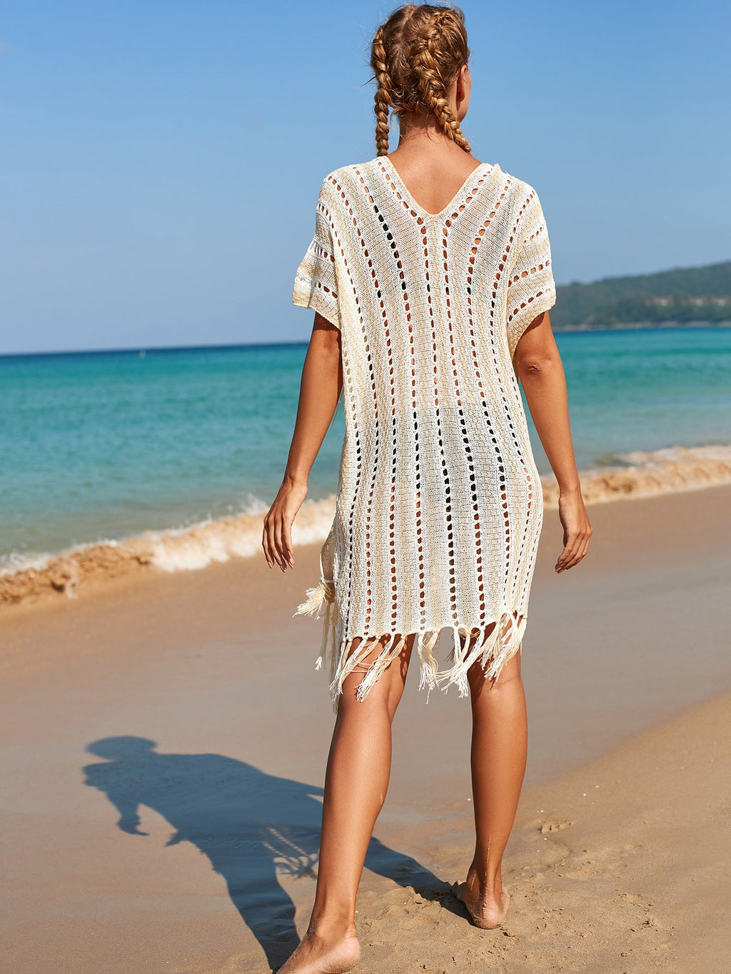 Knitted Hollow-out Headwear Blouse Holiday Casual Beach Bikini Cover 3 Colors