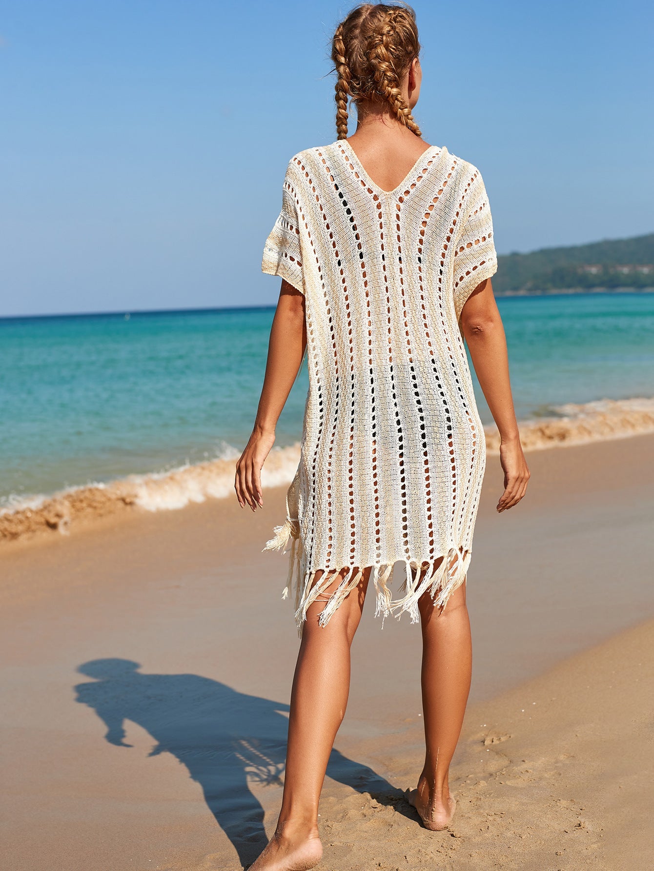 Knitted Hollow-out Headwear Blouse Holiday Casual Beach Bikini Cover 3 Colors