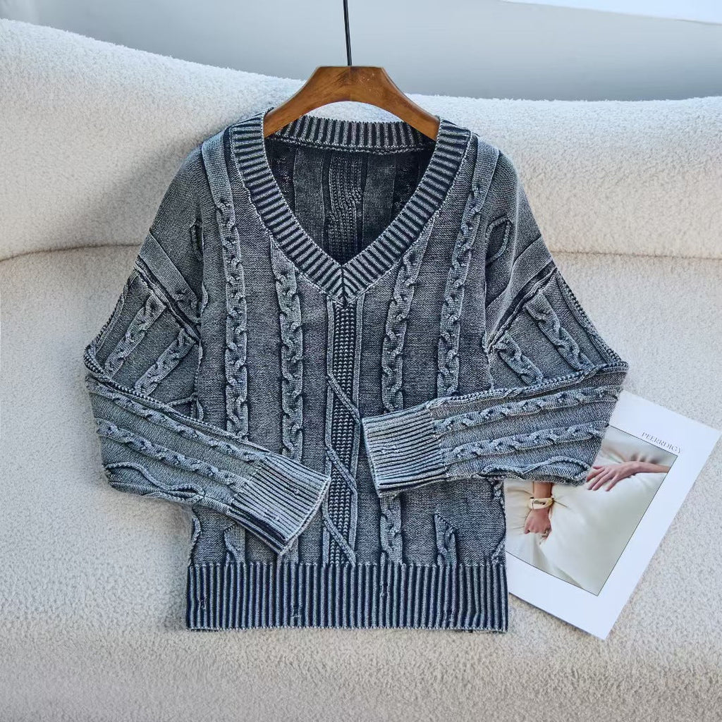 Autumn Winter V neck Twisted Sweater Casual Women Outerwear Top Sweater