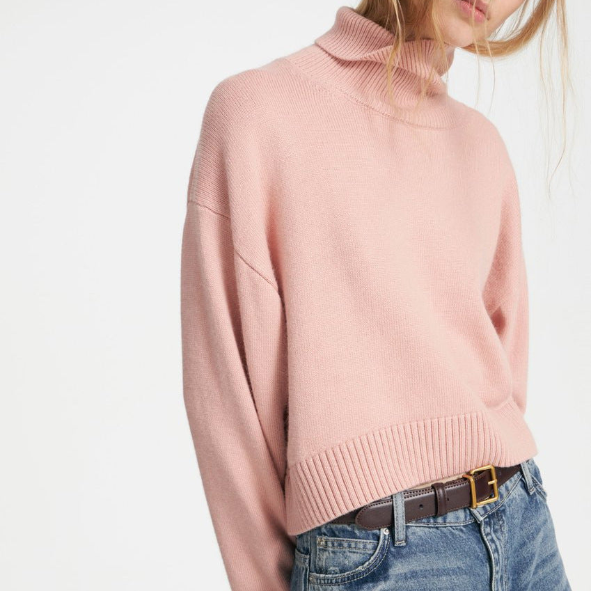 Knitted Women Autumn Winter Women Clothing Wind Loose High Collar Sweater Short