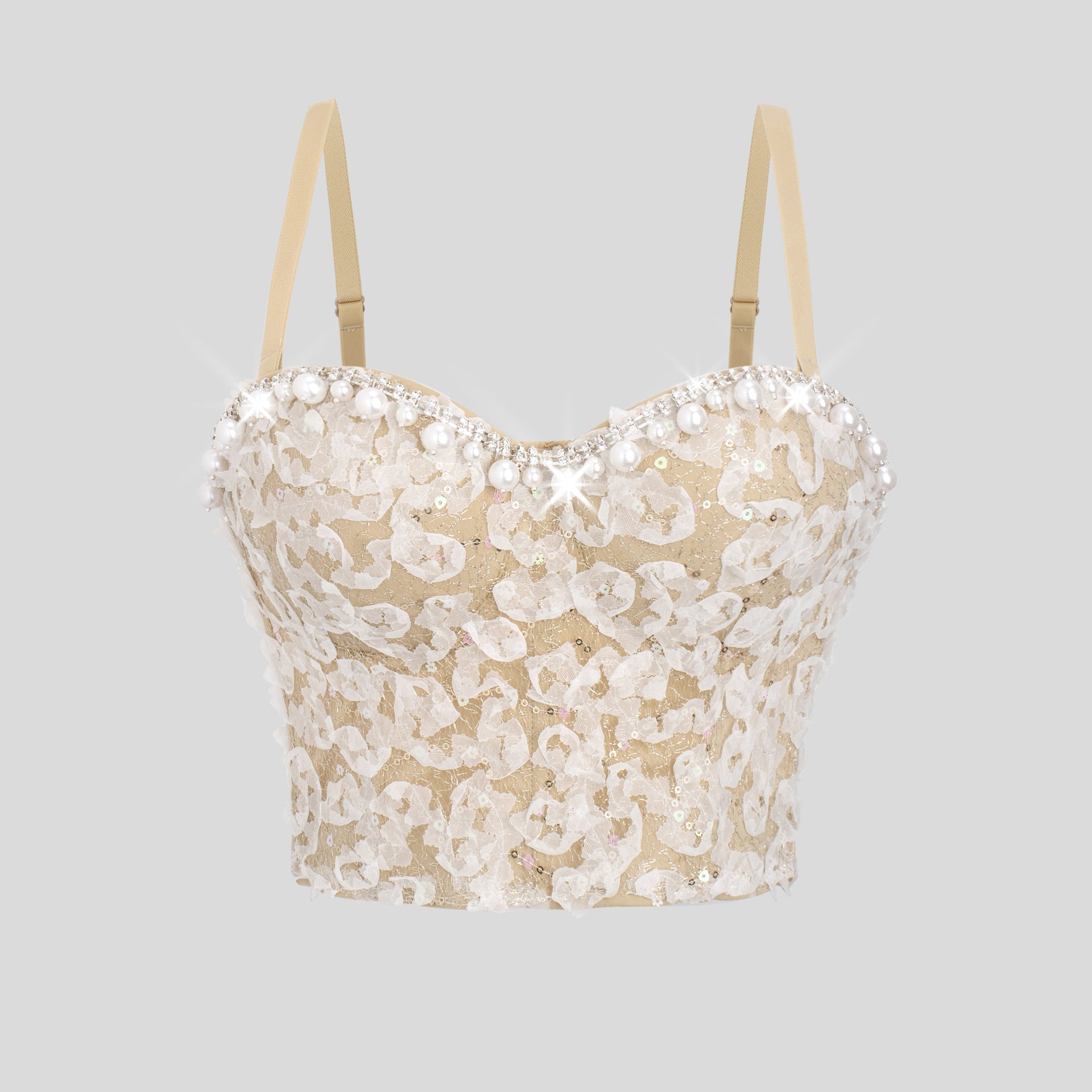 Sexy Lace Three Dimensional Floral Sling Vest Inner Match Tube Top Wrapped Chest Cropped Strap Showing Chest Pad