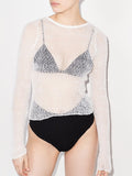 Beach Hollow Out Cutout Out Long Sleeve Sexy Top Women Seaside Round Neck High Waist Sexy Outer Wear See Through Shirt T Shirt