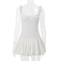 Women Clothing Summer Sexy High Sense Elegant Low Cut Pleated Tulle Tutu Dress Women
