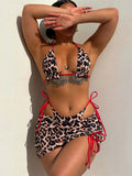 Arrival Three Piece Swimsuit Women Double Sided Leopard Print Halter Bikini Swimsuit Summer Beach