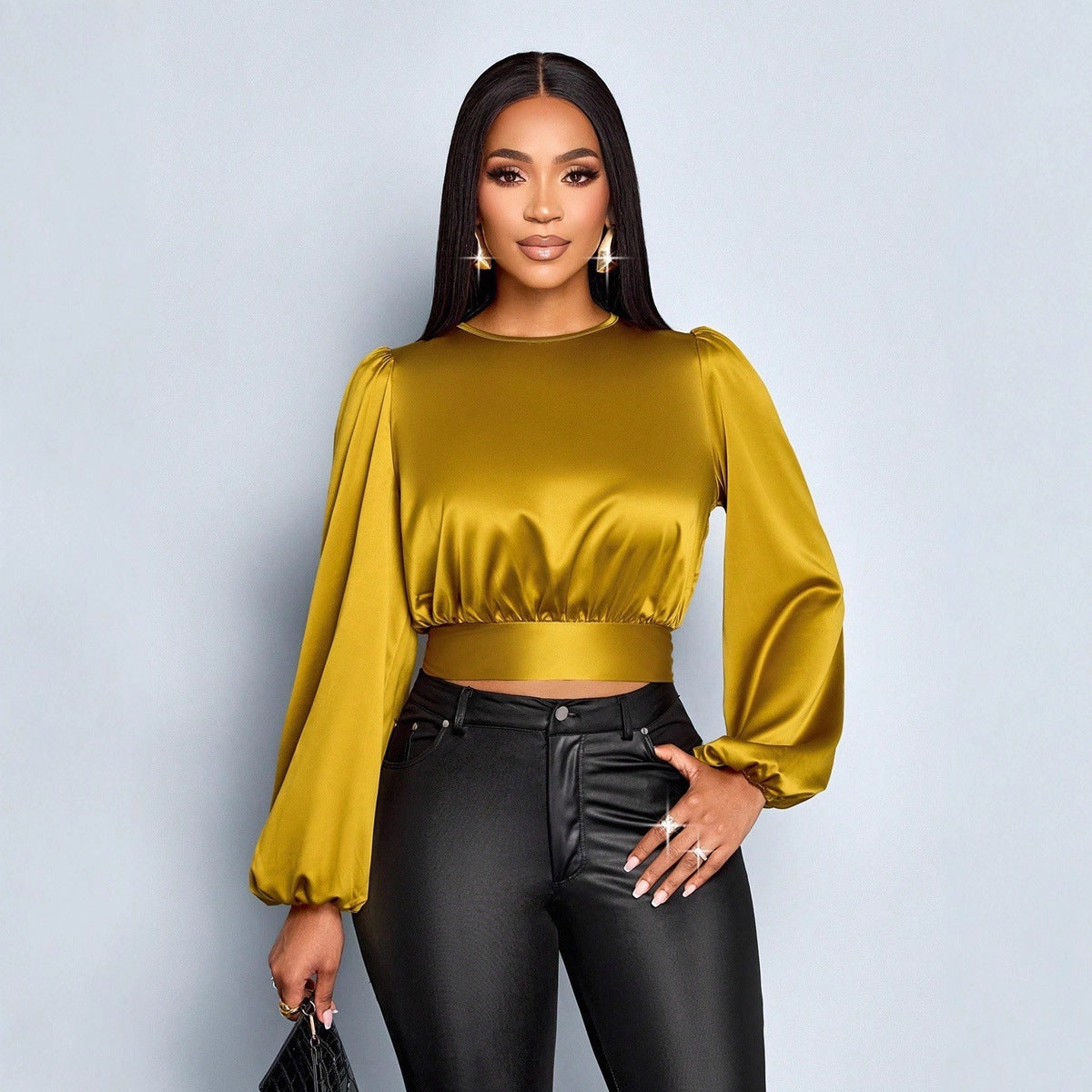 Women Clothing Fall Satin Satin Shirt Sexy Leopard Print Top Shirt
