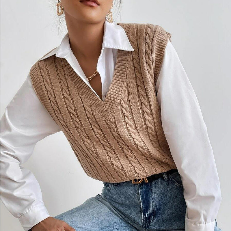 Twist Vest Women Inner Wear Outer Wear Solid Color All Matching Knitted Sweater Vest