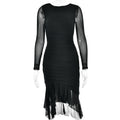 Autumn Sexy Trend Round Neck Slim Fit Long Sleeved Mesh Stitched Backless Sheath Dress