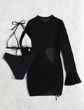 First See Clothing Bikini Three Piece Swimsuit Women Sexy Solid Color Slimming Blouse Swimsuit