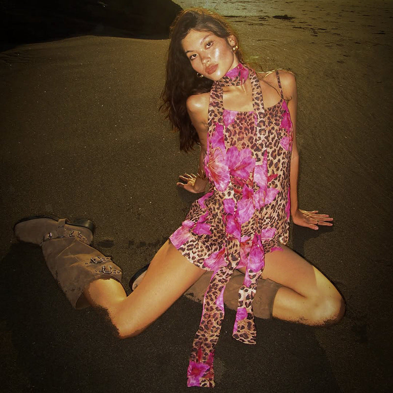 Summer Women Sexy Waist Trimming Suspender Leopard Print Dress Women