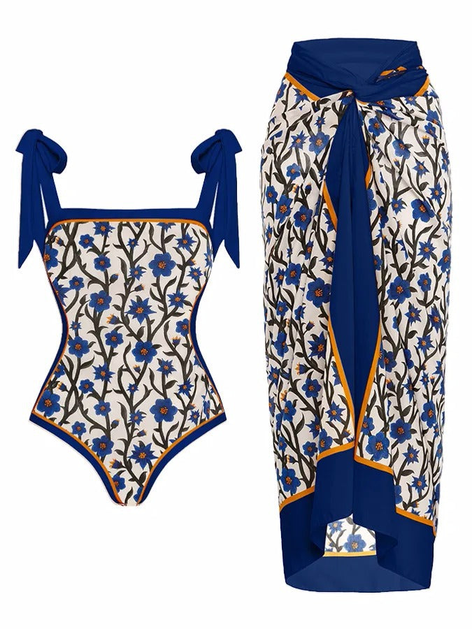 Customized Printed Two-Piece One-Piece Swimsuit Conservative Cover Hip Skirt Swimsuit