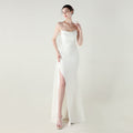 Bandeau Sling Satin Craft Beaded Chain Fishtail Evening Dress Dinner Wedding Ball