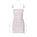 Women Clothing Fresh Sweet Sexy Wrapped Chest Sheath Tied Back All Match Floral Dress