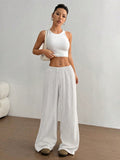 Pure Cotton Casual Solid Color Loose Wide Leg Draggle Tail Trousers