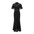 French Sneaky Design Light Luxury Dress Autumn Stand Collar Short Sleeve Lace Hollow Out Cutout Sheath Dress for Women
