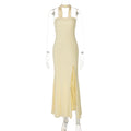 Women Clothing Summer Tube Top Slit Slim Fitting Solid Color Dress