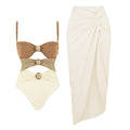 Round Buckle Decorative Color Matching Hollow Out Cutout out Swimsuit Set Women