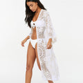 Lace Embroidered Beach Cover Up Sexy Cardigan Vacation Sun Protection Shirt Bikini Swimsuit Blouse