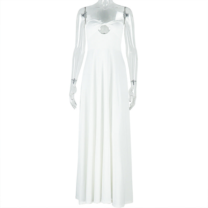 Women Clothing Soft Solid Color Light Floating Princess Dress Elegant Graceful Sling Sleeveless Length Dress