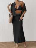 Women Women Clothing Sexy Woven Hollow Out Cutout out Polo Collar Button Short Top Skirt Two Piece Sets