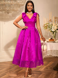 Sexy V neck Bow Sleeveless Dress High Waist Slim Fit Elegant Party Evening Dress