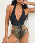 One Piece Swimsuit Sexy Deep V Plunge neck Backless High Elastic Swimsuit Tied Durable Swimwear Women