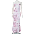 Women Clothing Tube Top Backless Floral Print Stitching Lining Sheath Dress