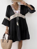 Women Cardigan Bow Women Clothing Sequined Embroidered Lace Stitching Beach Beach Cover Up